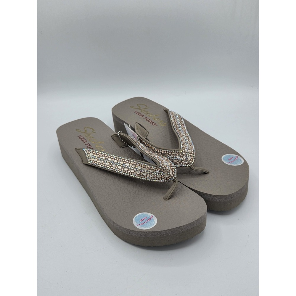 Skechers Yoga Foam Taupe Flip Flop Sandals With Rhinestones US Size 9